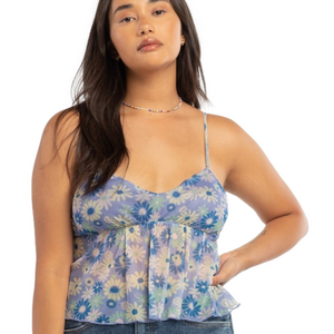 NWT RSQ Blue Daisy Mesh Spaghetti Strap Peplum Cami
